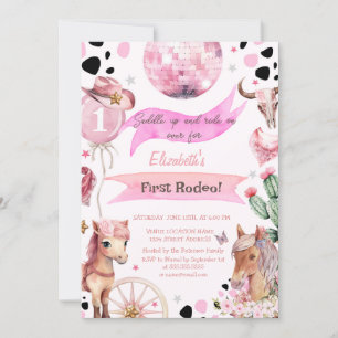 Aquarell-Pony-Blumen-Rodeo-Polka-Punkte-Geburtstag Einladung