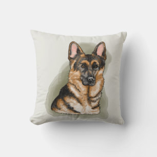 Aquarell-Porträt eines deutschen Schäferhundes Kissen
