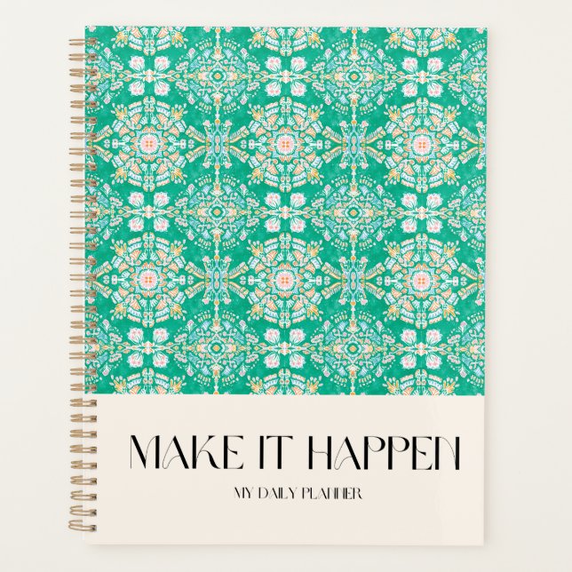 Aquarell Portugiesische Fliesen Blumenmuster Planer (Vorderseite)