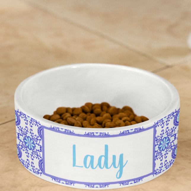 Aquarell Positano Amalfi Fliesendesign Napf (A lovely Italian style food or water bowl with your pet's name! )