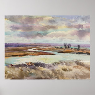 Aquarell-Prärie-Landschaft. Ukrainische Kunst Poster