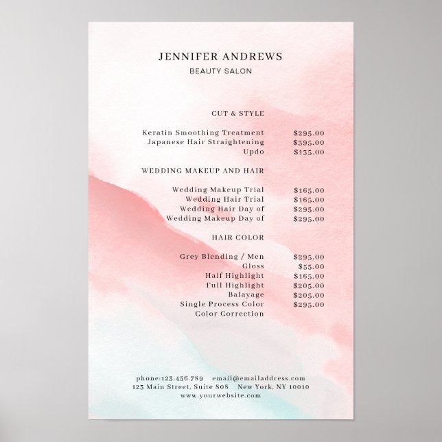Aquarell-Preisliste Poster (Vorne)