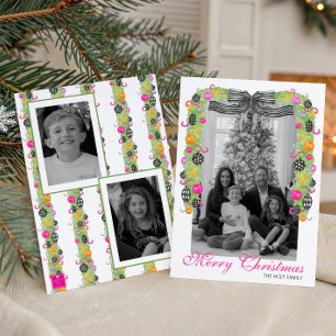 Aquarell Preppy Bright Weihnachtsgirlande Foto Feiertagskarte