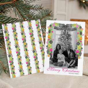 Aquarell Preppy Bright Weihnachtsgirlande Foto Feiertagskarte