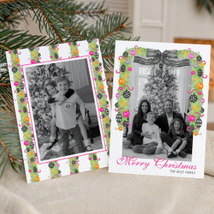 Aquarell Preppy Helle Weihnachtsgirlande Foto Feiertagskarte