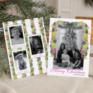 Aquarell Preppy Helle Weihnachtsgirlande Foto Feiertagskarte