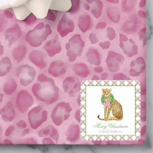 Aquarell-Preppy-Leopard-Weihnachten Quadratischer Aufkleber