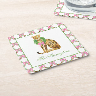 Aquarell Preppy Leopard Weihnachten Rechteckiger Pappuntersetzer