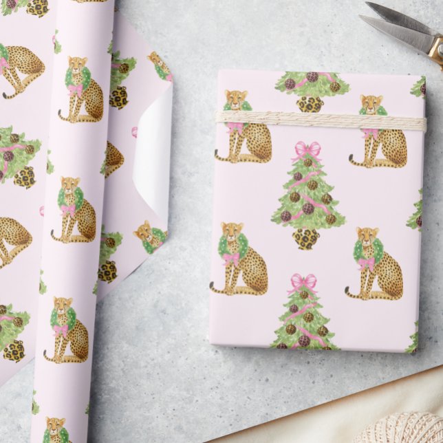 Aquarell Preppy Leopard Weihnachtsbaum Geschenkpapier (Von Creator hochgeladen)