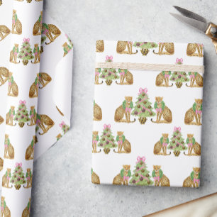 Aquarell-Preppy-Leopard-Weihnachtsbaum Geschenkpapier