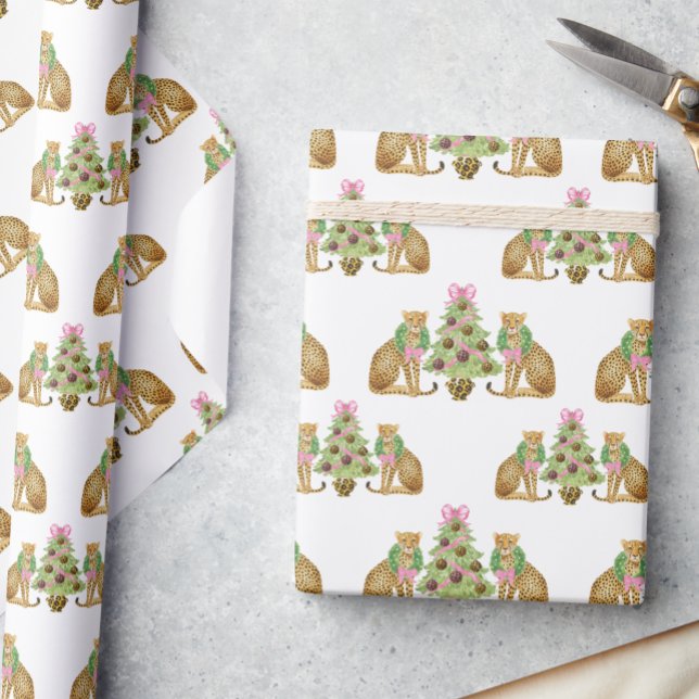 Aquarell-Preppy-Leopard-Weihnachtsbaum Geschenkpapier (Von Creator hochgeladen)