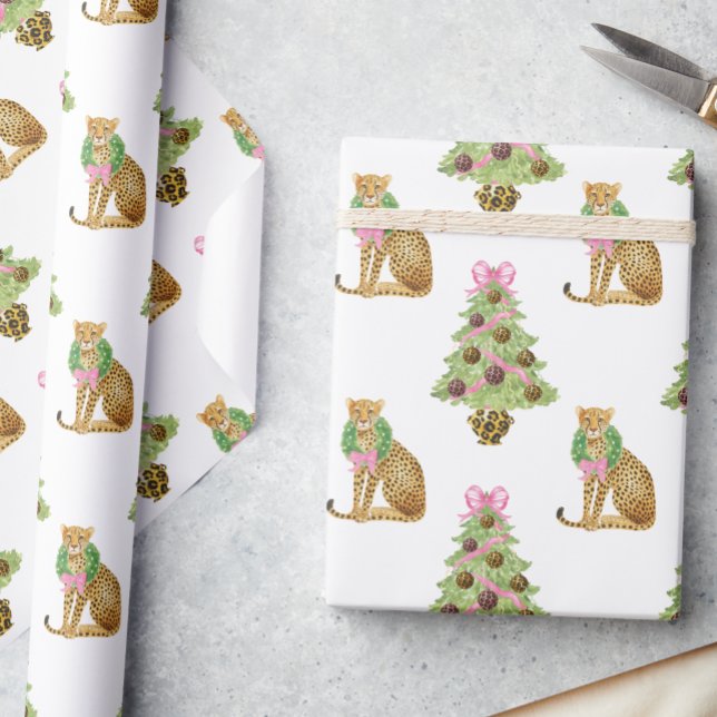 Aquarell-Preppy-Leopard-Weihnachtsbaum Geschenkpapier (Von Creator hochgeladen)