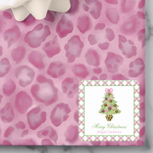 Aquarell-Preppy-Leopard-Weihnachtsbaum Quadratischer Aufkleber