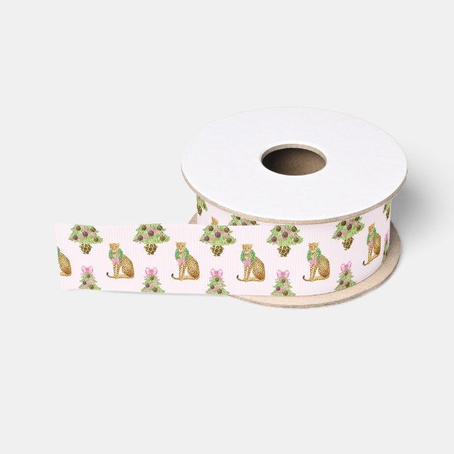 Aquarell-Preppy-Leopard-Weihnachtsbaum Ripsband (Spule)