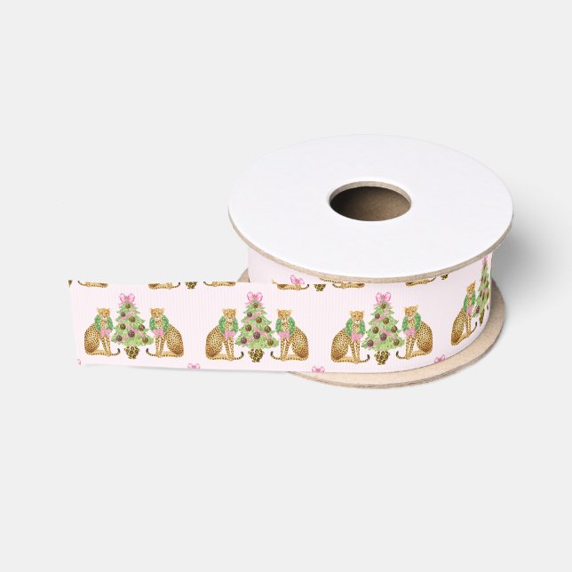 Aquarell-Preppy-Leopard-Weihnachtsbaum Ripsband (Spule)