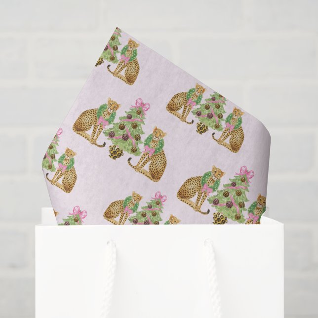 Aquarell-Preppy-Leopard-Weihnachtsbaum Seidenpapier (Geschenktüte)