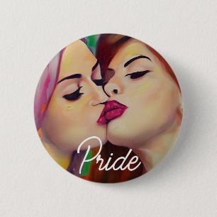 Aquarell Pride Zwei Frauen küssen sich Button