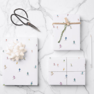 Aquarell Print Ski Snowboard Berg Flachbildschirm Geschenkpapier Set