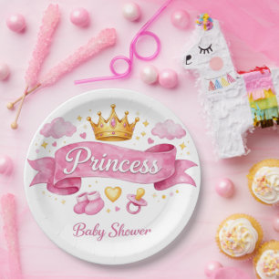 Aquarell Prinzessin Rosa Mädchen Baby-Party Pappteller