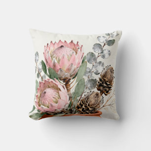 Aquarell-Protea-Eukalyptus-Anordnung Kissen