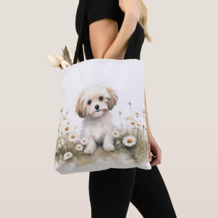 Aquarell-Pudel-Hund in Gänseblümchen