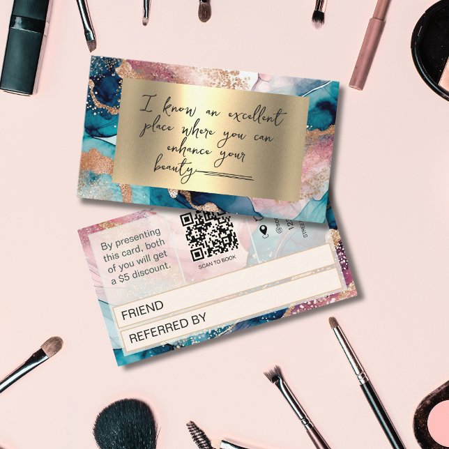 Aquarell-QR-Code-faux-gold-Blush-Empfehlungskarte Empfehlungskarte (Von Creator hochgeladen)