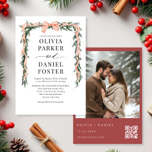 Aquarell-QR-Code-Foto-Schleife-Christmas-Grün Einladung