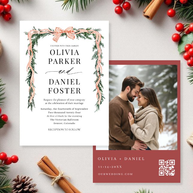 Aquarell-QR-Code-Foto-Schleife-Christmas-Grün Einladung (Von Creator hochgeladen)