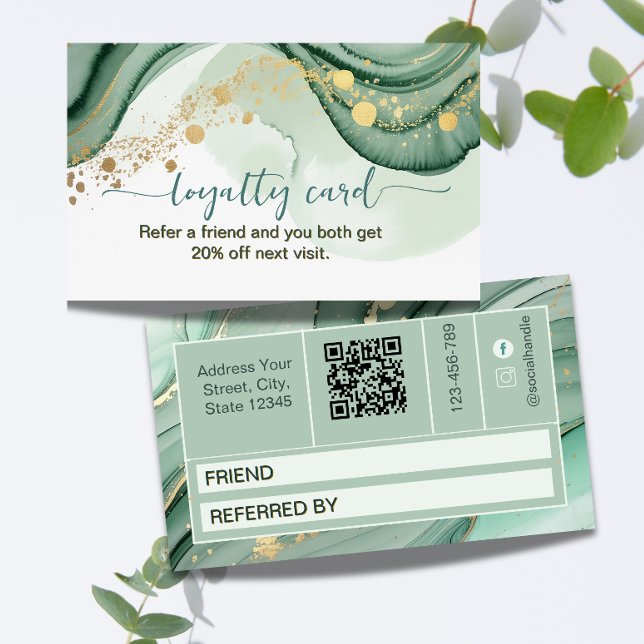 Aquarell-QR-Code Salbeigrün Gold Treuekarte (Von Creator hochgeladen)