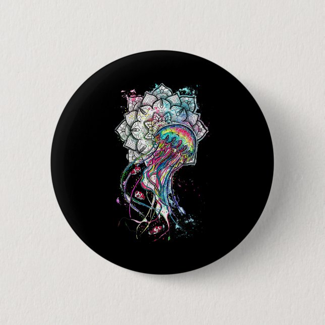 Aquarell Quallen Chakra Meer Tier Yoga Boho A Button (Vorderseite)