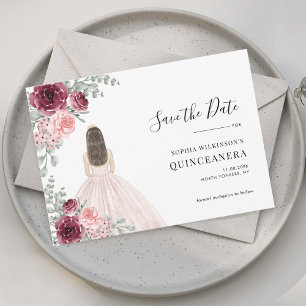 Aquarell Quinceanera Pink Floral 15. Geburtstag Save The Date
