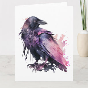 Aquarell-Rabe - Pink Karte