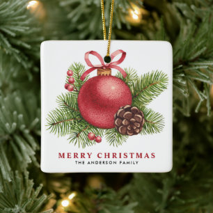 Aquarell Red Ball Bauble Frohe Weihnachten Keramikornament