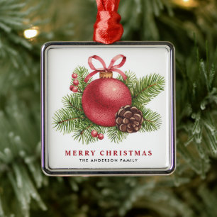 Aquarell Red Ball Bauble Frohe Weihnachten Ornament Aus Metall