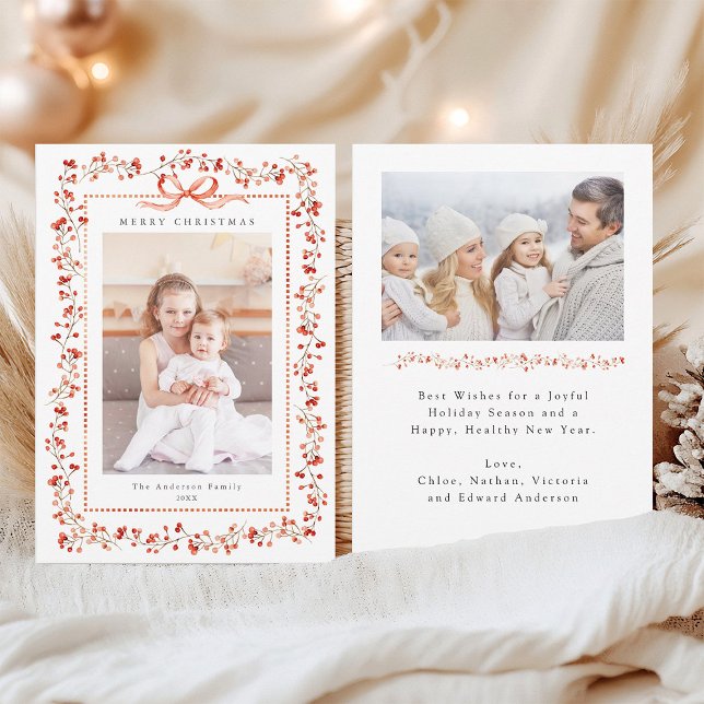 Aquarell Red Berry Frame 2 Foto Weihnachten (Front & Back)