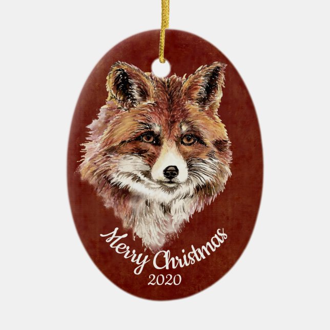 Aquarell Red Fox Animal Custom Weihnachten Keramikornament (Vorne)