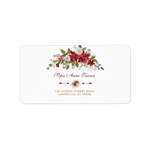 Aquarell Red Poinsettia Bouquet Wedding Adressaufkleber