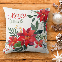 Aquarell Red Poinsettia Bouquet Weihnachten Kissen