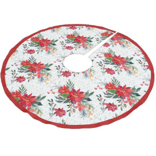 Aquarell Red Poinsettia Bouquet Weihnachten Polyester Weihnachtsbaumdecke