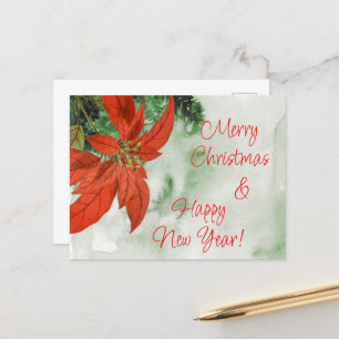 Aquarell Red Poinsettia Frohe Weihnachten