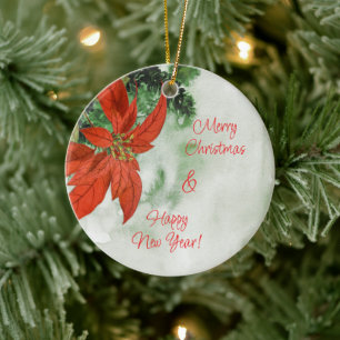 Aquarell Red Poinsettia Frohe Weihnachten Keramik Ornament