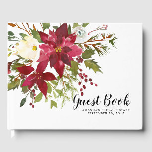 Aquarell Red Poinsettia Holly Brautparty Gästebuch