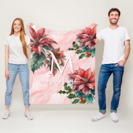 Aquarell Red Poinsettia Mistletoname Weihnachten Fleecedecke