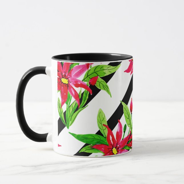 Aquarell Red Poinsettia Weihnachten Modernes Muste Tasse (Links)