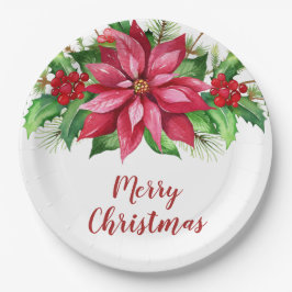 Aquarell Red Poinsettia Weihnachten Pappteller
