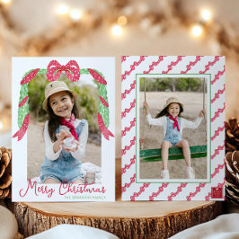 Aquarell Red Polka Dot Bow Swag Weihnachtsgebäck F Feiertagskarte