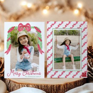 Aquarell Red Polka Dot Bow Swag Weihnachtsgebäck F Feiertagskarte