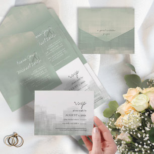 Aquarell Reflections Wedding Sage ID774 All In One Einladung