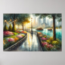 Aquarell Regen Park Szene