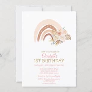 Aquarell Regenbogen Boho Blumen Gestreifte Geburts Einladung